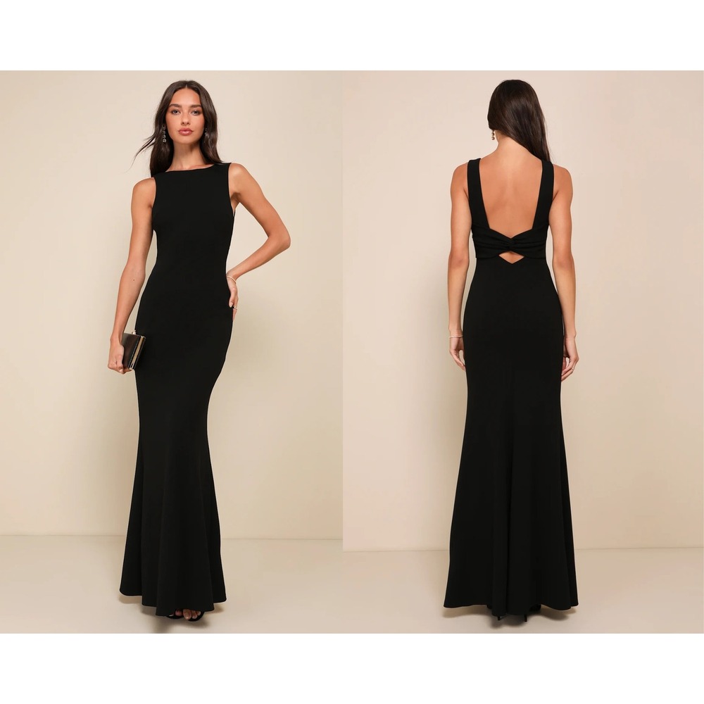 Lulus Love In Your Eyes Black Knotted Mermaid Maxi Dress Size XS - Picture 1 of 8